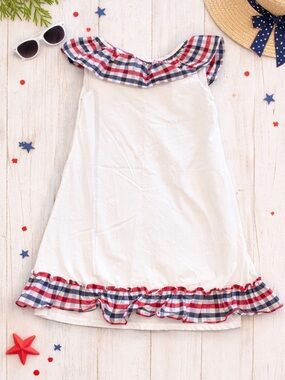 Bella Bliss Patriotic Dress Size 10 4th of July Plaid Ruffle Summer Red Blue